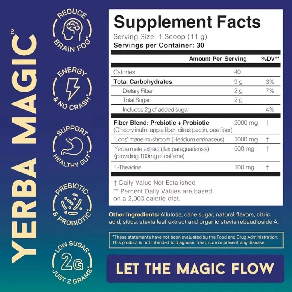 Yerba Mate 3-in-1 Energy Supplement, Phytonutrient Extracts for Brain Digestive Health